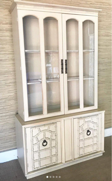 Vintage Faux Bamboo China Cabinet with Fretwork Detailing Available for Custom Lacquer! - Hibiscus House