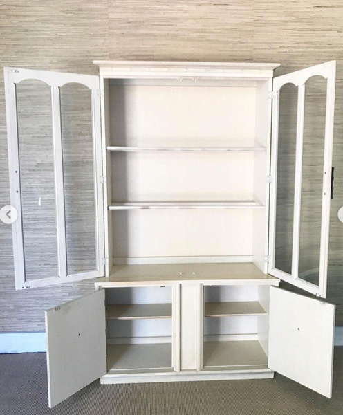 Vintage Faux Bamboo China Cabinet with Fretwork Detailing Available for Custom Lacquer! - Hibiscus House