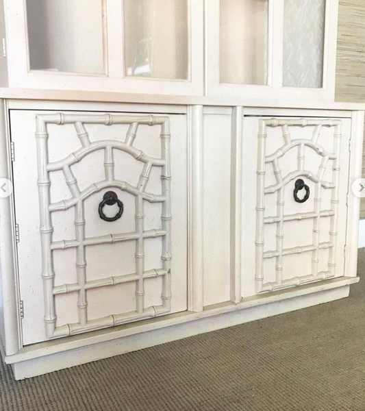 Vintage Faux Bamboo China Cabinet with Fretwork Detailing Available for Custom Lacquer! - Hibiscus House