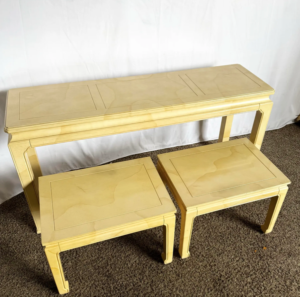 Vintage Henredon Console Table with Bench/ Ottoman Pair Available for Custom Lacquer! - Hibiscus House
