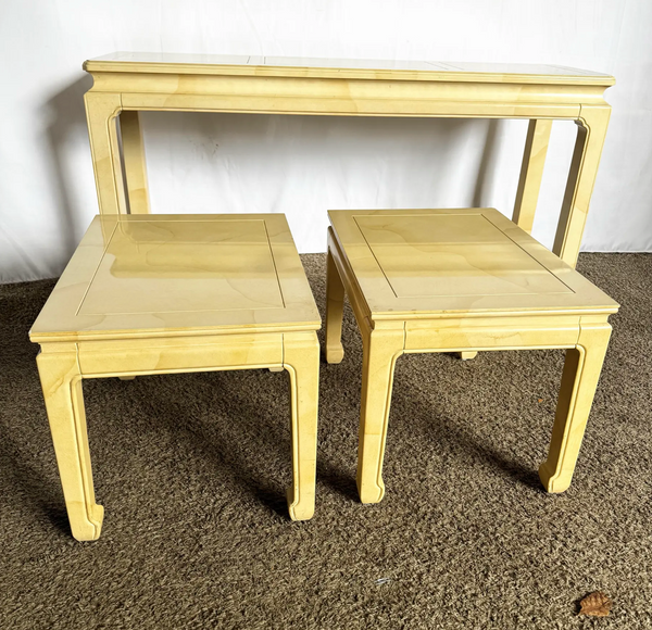 Vintage Henredon Console Table with Bench/ Ottoman Pair Available for Custom Lacquer! - Hibiscus House