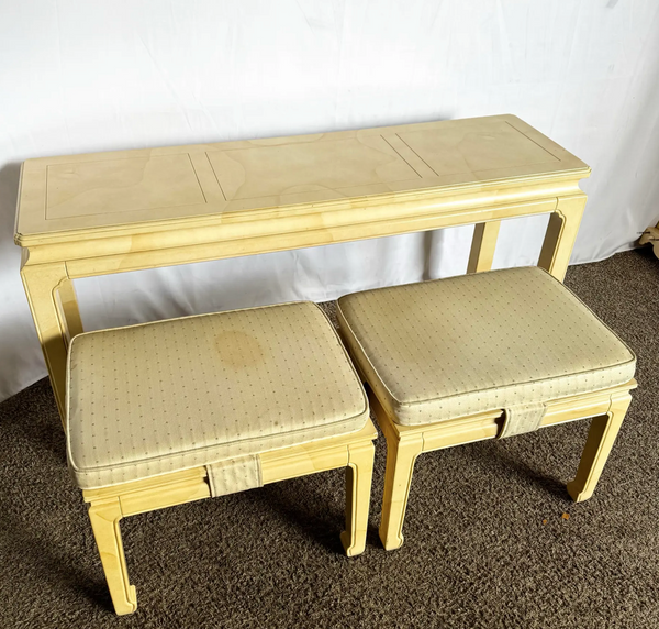 Vintage Henredon Console Table with Bench/ Ottoman Pair Available for Custom Lacquer! - Hibiscus House