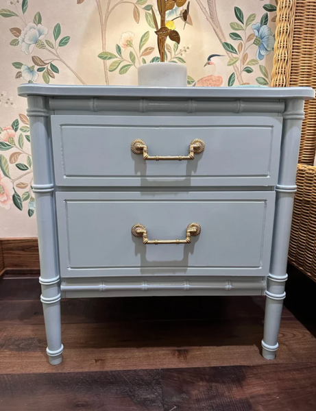 Classic Vintage Faux Bamboo Straight Hardware Nightstand Available for Custom Lacquer! - Hibiscus House