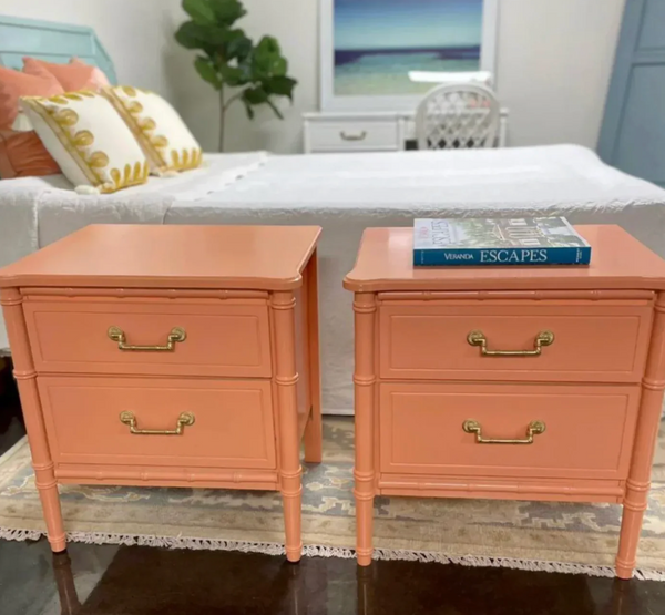 Classic Vintage Faux Bamboo Straight Hardware Nightstand Available for Custom Lacquer! - Hibiscus House