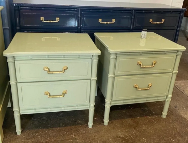 Classic Vintage Faux Bamboo Straight Hardware Nightstand Available for Custom Lacquer! - Hibiscus House