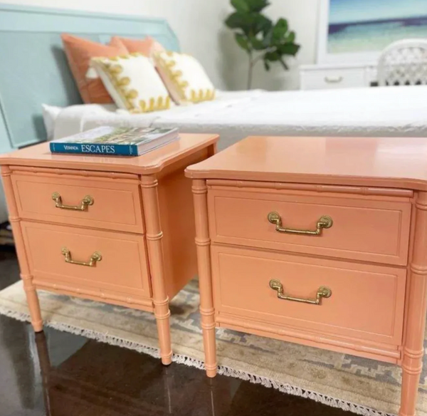 Classic Vintage Faux Bamboo Straight Hardware Nightstand Available for Custom Lacquer! - Hibiscus House