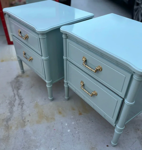 Classic Vintage Faux Bamboo Straight Hardware Nightstand Available for Custom Lacquer! - Hibiscus House