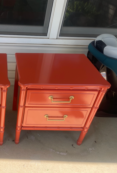 Classic Vintage Faux Bamboo Straight Hardware Nightstand Available for Custom Lacquer! - Hibiscus House