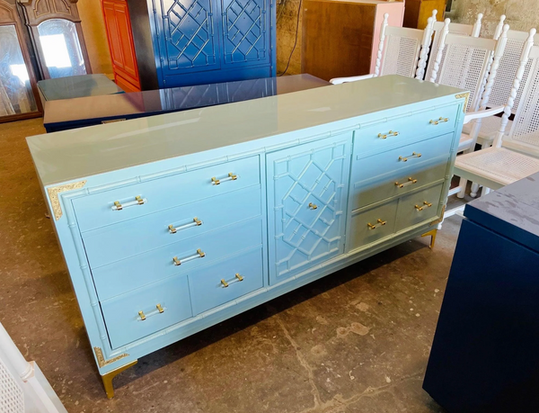 Vintage Thomasville Huntley Faux Bamboo Large Armoire Available for Custom Lacquer! - Hibiscus House