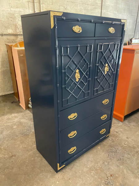 Vintage Thomasville Huntley Faux Bamboo Large Armoire Available for Custom Lacquer! - Hibiscus House