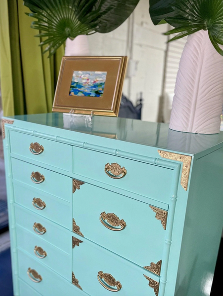 Vintage Thomasville Huntley Faux Bamboo Large Armoire Available for Custom Lacquer! - Hibiscus House