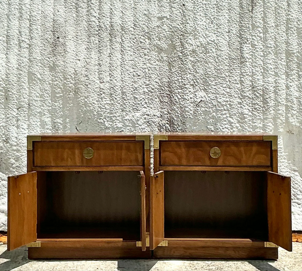 Vintage Pair of Thomasville Campaign Style Nightstands Available for Custom Lacquer! - Hibiscus House