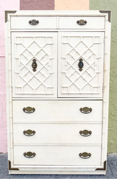Vintage Thomasville Huntley Faux Bamboo Large Armoire Available for Custom Lacquer! - Hibiscus House