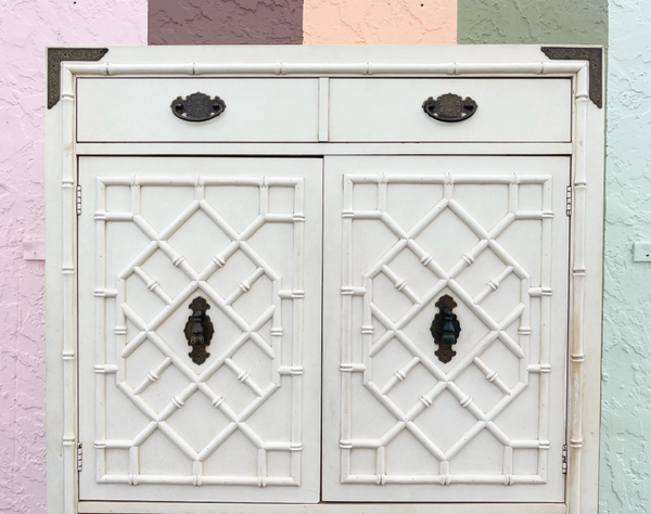 Vintage Thomasville Huntley Faux Bamboo Large Armoire Available for Custom Lacquer! - Hibiscus House