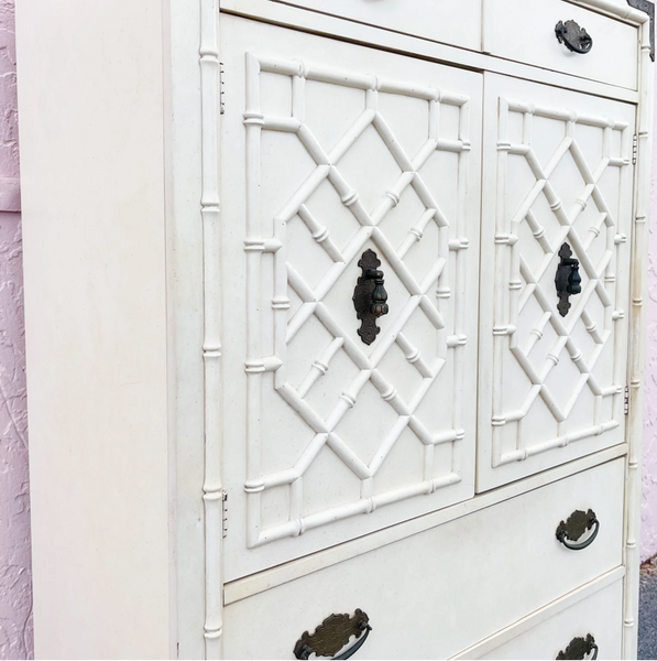 Vintage Thomasville Huntley Faux Bamboo Large Armoire Available for Custom Lacquer! - Hibiscus House