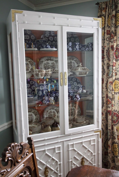 Vintage Chinoiserie Style Curio Cabinet Available for Custom Lacquer! - Hibiscus House