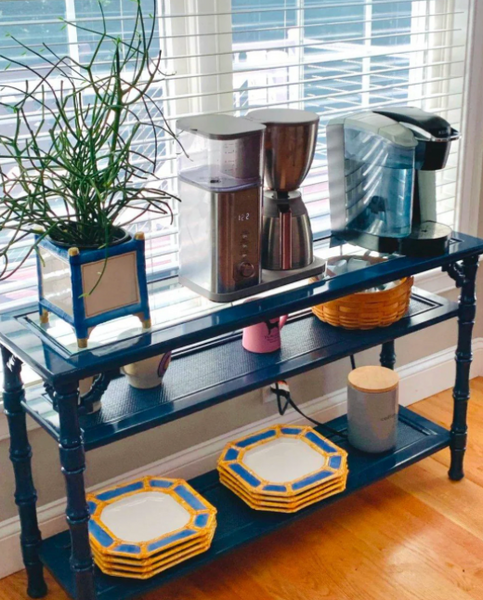 Vintage Faux Bamboo and Cane Two-Tier Glass Top Console Table with Fretwork Available for Custom Lacquer! - Hibiscus House