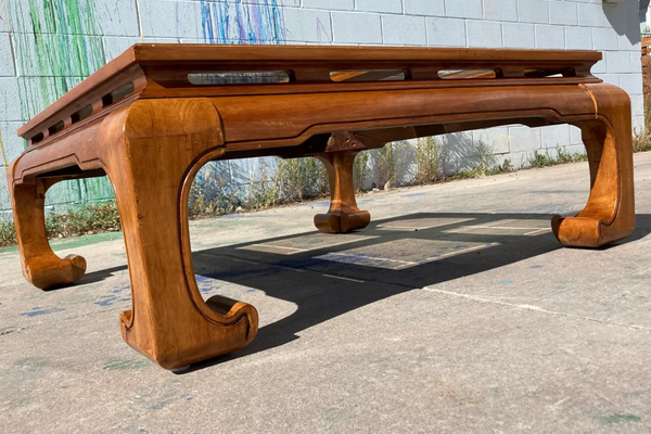 Vintage Ming Style Wood Coffee Table with Glass Top Available for Custom Lacquer! - Hibiscus House