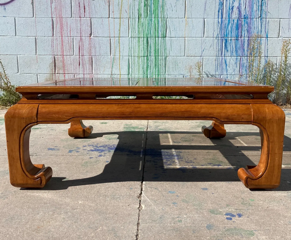 Vintage Ming Style Wood Coffee Table with Glass Top Available for Custom Lacquer! - Hibiscus House