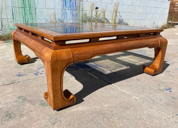 Vintage Ming Style Wood Coffee Table with Glass Top Available for Custom Lacquer! - Hibiscus House