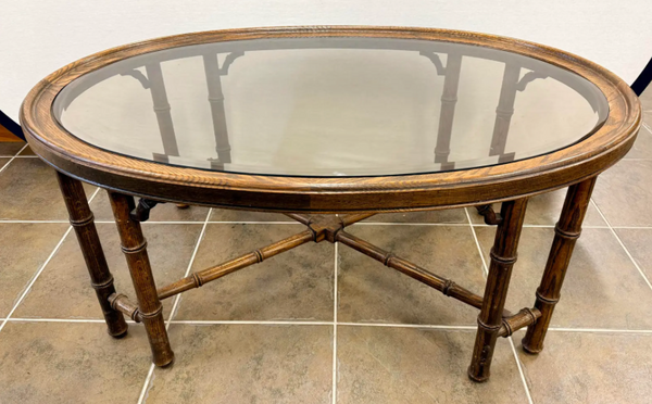 Vintage Faux Bamboo Coffee Table with Fretwork Available for Custom Lacquer! - Hibiscus House