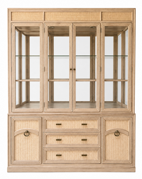 Vintage Bassett Bamboo & Cane Front Two Piece China Cabinet Available for Custom Lacquer!