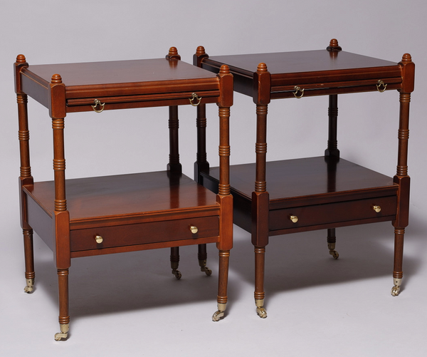 Bombay Furniture Two Tier Mahogany End Tables on Casters Available for Custom Lacquer