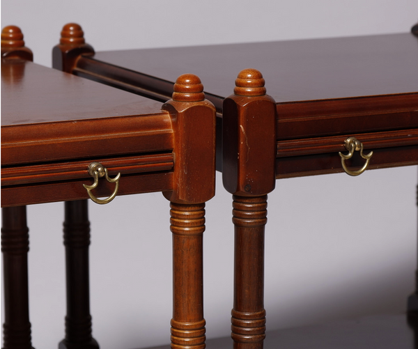 Bombay Furniture Two Tier Mahogany End Tables on Casters Available for Custom Lacquer