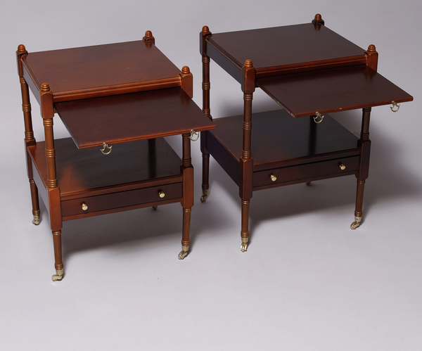 Bombay Furniture Two Tier Mahogany End Tables on Casters Available for Custom Lacquer