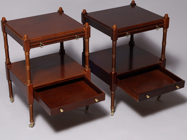 Bombay Furniture Two Tier Mahogany End Tables on Casters Available for Custom Lacquer