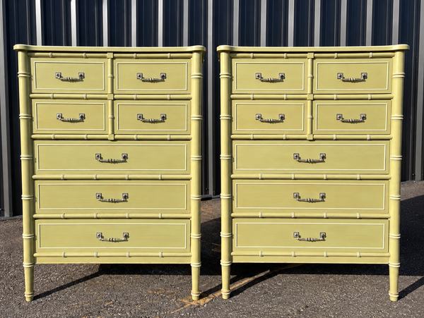 Vintage Henry Link Bali Hai Faux Bamboo Tallboy Chest Pair Available to Customize! - Hibiscus House