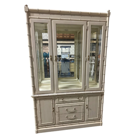 Vintage Faux Bamboo Two-Piece China Cabinet by Thomasville Furniture Part of their Oyster Bay Collection Available for Custom Lacquer