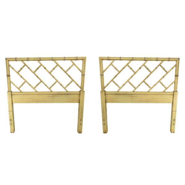 Vintage Pair of Henry Link Bali Hai Faux Bamboo Chippendale Twin Headboards - Hibiscus House
