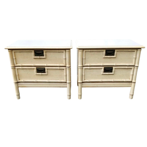 Pair of Faux Bamboo Stanley Style Campaign Nightstand Available for Custom Lacquer - Hibiscus House