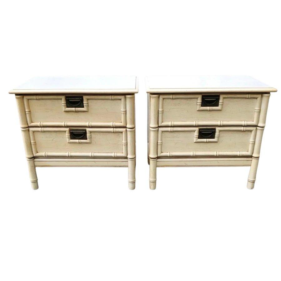 Pair of Faux Bamboo Stanley Style Nightstands Available for Custom Lacquer - Hibiscus House