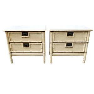 Vintage Stanley Style Faux Bamboo Two Drawer Nightstand Pair Available for Custom Lacquer