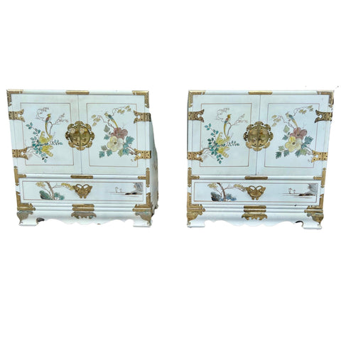 Vintage Korean Tansu Chinoiserie Style Nightstands Available for Custom Lacquer - Hibiscus House