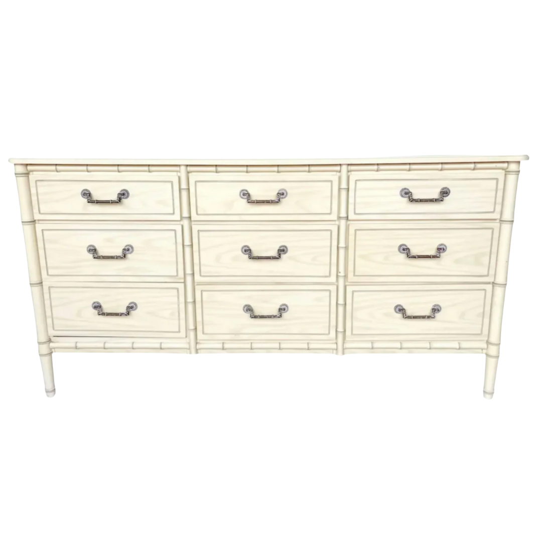 Vintage Faux Bamboo Classic Triple Straight Hardware Dresser Available to Customize!