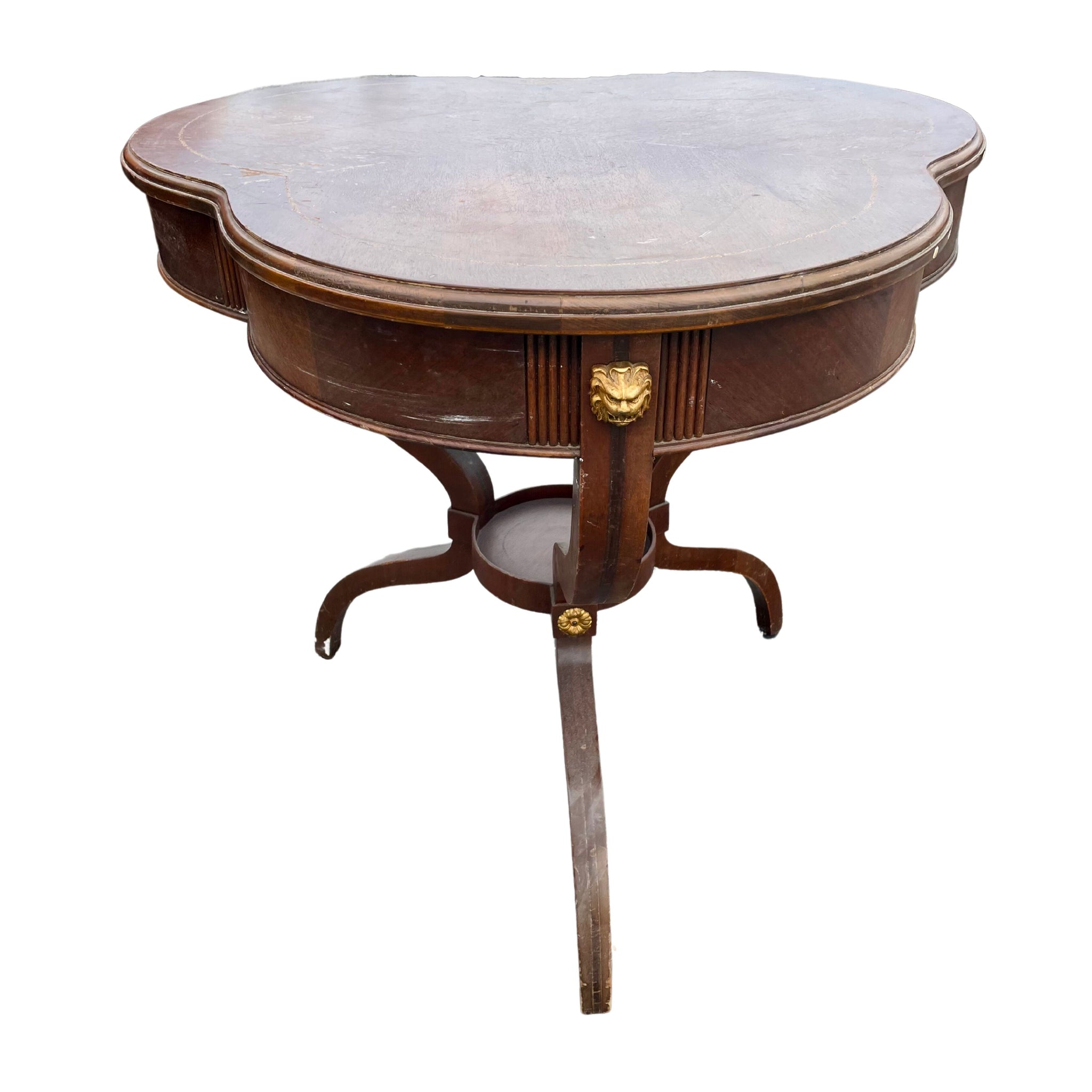 Vintage Mahogany Scalloped Drum Table Available for Custom Lacquer