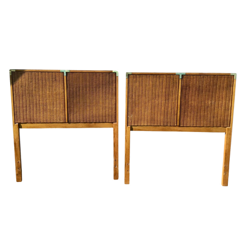 Vintage Dixie Furniture Woven Campaign Style Twin Headboard Pair Ready for Lacquer