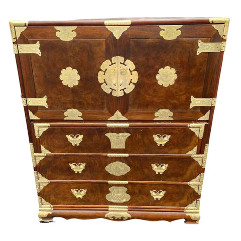 RARE Antique Tansu-Style Chest of Drawers/Secretary with Butterfly Hardware Available for Custom Lacquer - Hibiscus House