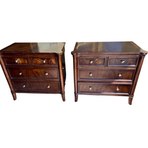 Vintage Bassett Furniture Traditional Style Large Nightstand Pair with Fluted Legs Available for Custom Lacquer - Hibiscus House
