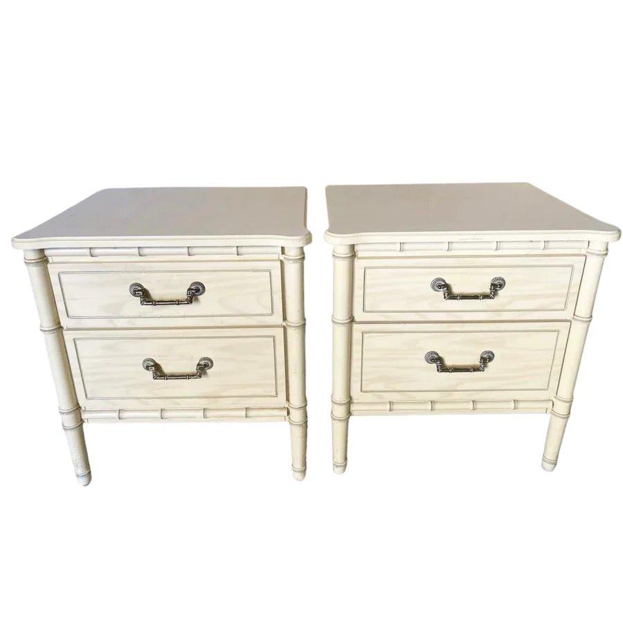 Vintage Classic Pair of Faux Bamboo Nightstands Available for Custom Lacquer - Hibiscus House