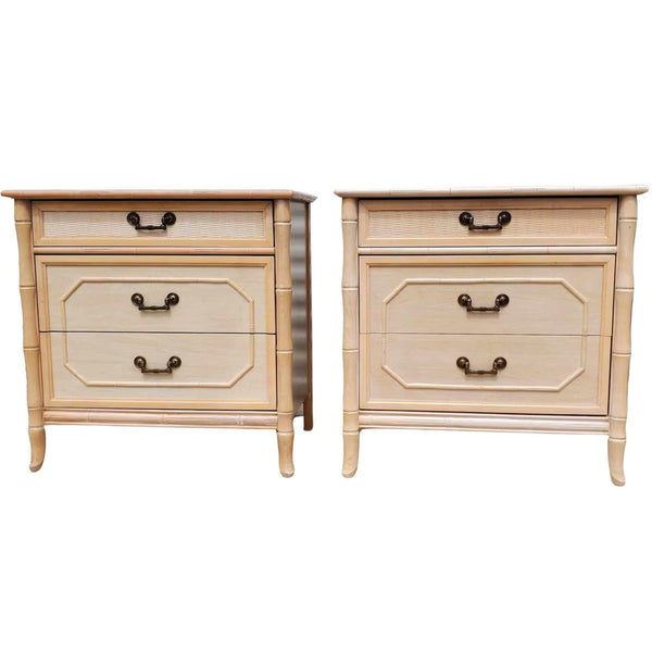 RARE Vintage Faux Bamboo Broyhill Three Drawer Large Nightstand PAIR Available for Lacquer - Hibiscus House
