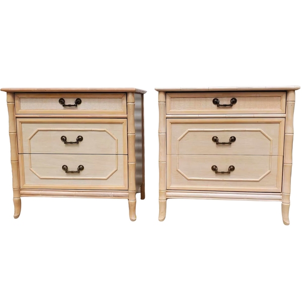 RARE Vintage Faux Bamboo Broyhill Three Drawer Large Nightstand PAIR Available for Lacquer