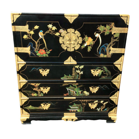 Vintage Korean Tansu-Style Chest of Drawers/Armoire with Butterfly Hardware Available for Custom Lacquer - Hibiscus House