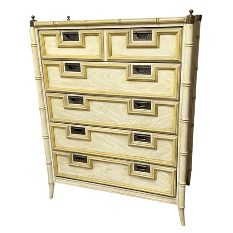 Vintage Stanley Furniture Faux Bamboo Pagoda Style Tallboy Chest of Drawers - Hibiscus House