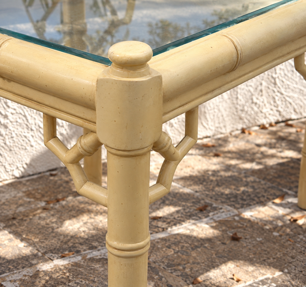 Vintage Thomasville Allegro Bamboo Side Table Pair with Fretwork Available for Custom Lacquer!