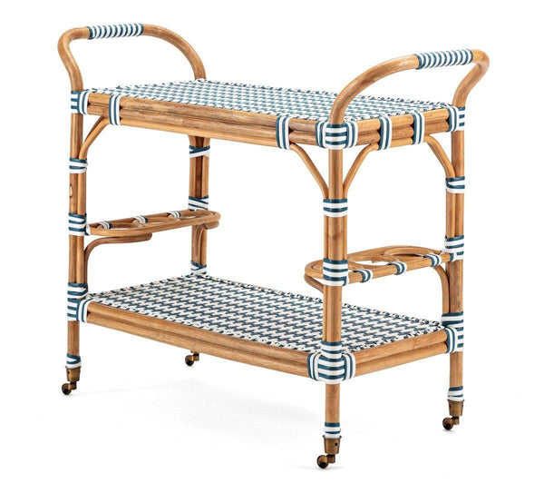 Rattan Woven Blue & White Bistro Cart Ready to Ship! - Hibiscus House