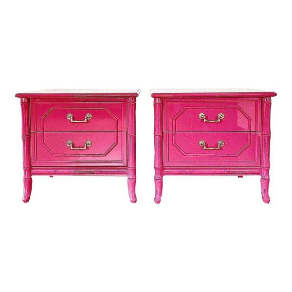 Vintage Broyhill Furniture Faux Bamboo Nightstand Pair Available for Custom Lacquer - Hibiscus House